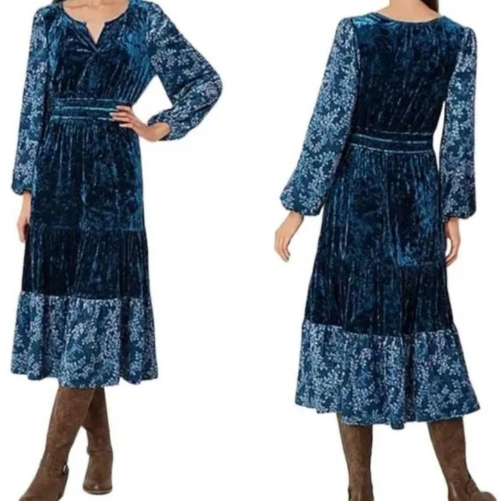 Frye and Co. Velvet Long Sleeve Tiered Midi Floral Maxi Dress